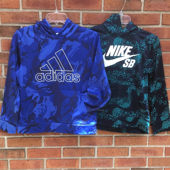 Bundle Boys Therma Hoodies Nike Adidas Logo Printed Pullover Hoodies M Set of 2 - Picture 1 of 14